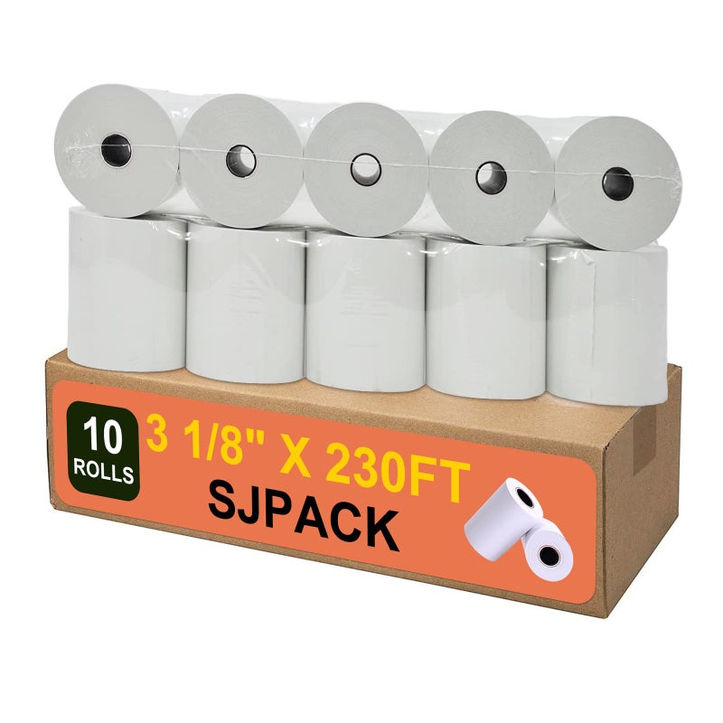 SJPACK Thermal Paper 3 1/8 x 230ft Pos Receipt Paper, 10 Rolls Cash Register Roll TM-T88 T-20 T-90 SRP-350 370 - Image 1